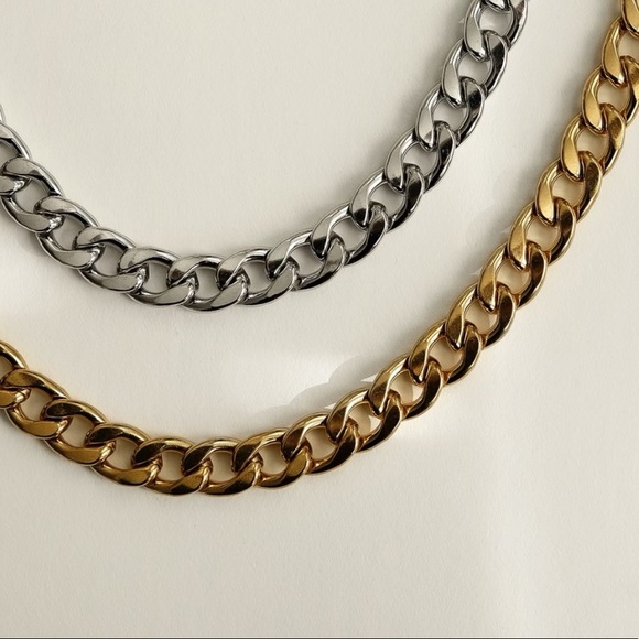 Chunky Thick Chain Necklace | Gold Plated Stainless Steel Necklace - Picture 2 of 4